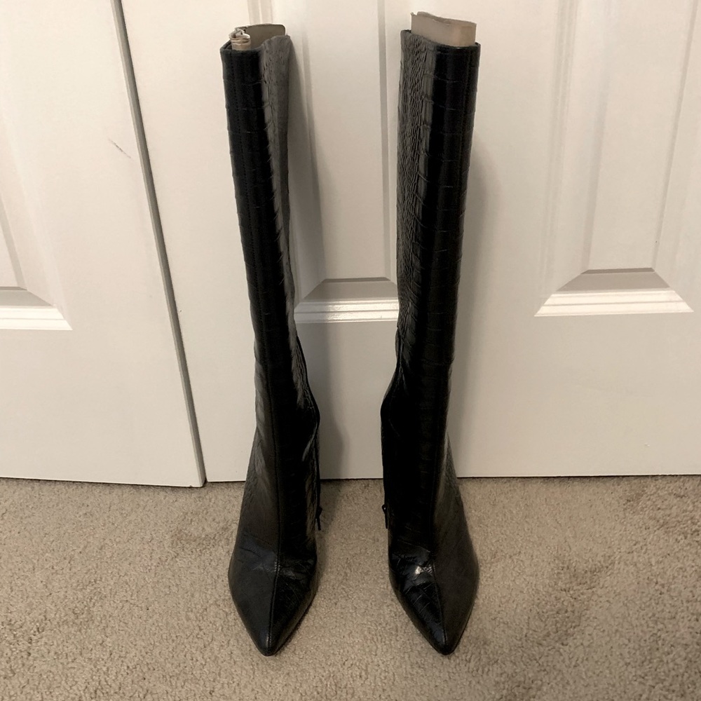 Aldo Knee High Black Snakeskin Boots